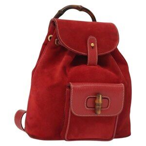 GUCCI Bamboo Backpack Suede Red Gold 003 1705 0030 Auth ep10393